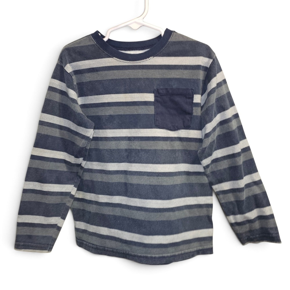 365 Kids Garanimals Long Sleeve Shirt Boys Size 6 Blue Good Striped Pocket Tee